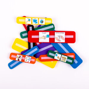 Colorful communication wristbands.