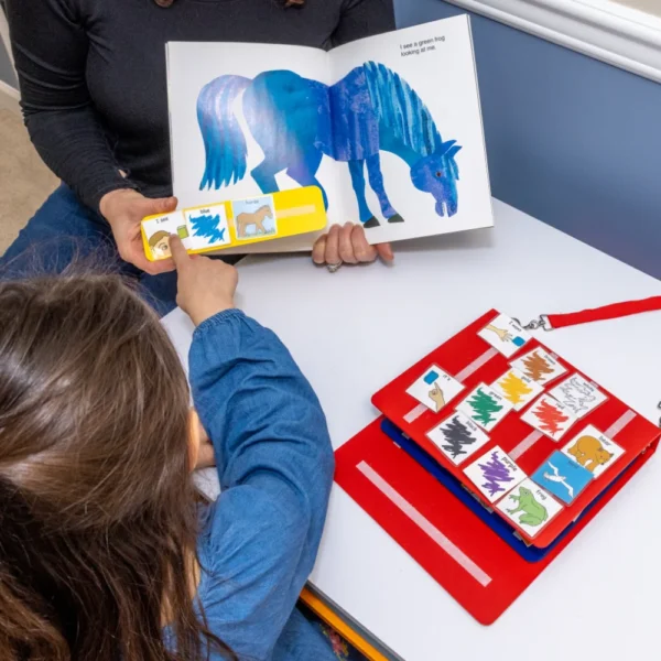Child and adult reading, color learning.